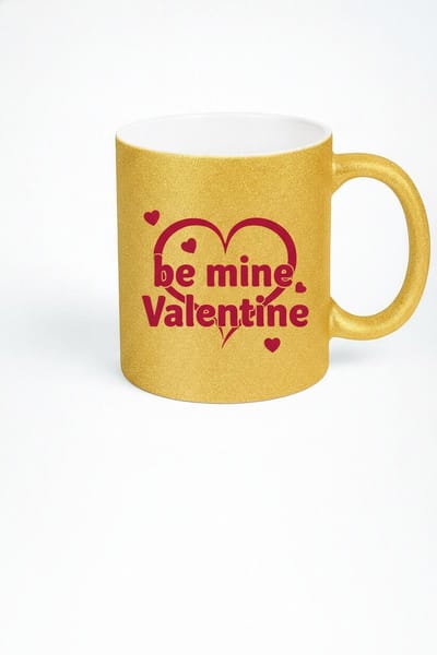 Gouden Glitter Valentijn Mok 'Be Mine Valentine' | Liefdes Hartjes Koffie Thee Mok Cadeau