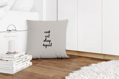 Sierkussens - Kussentjes Woonkamer - 40x40 cm - Quotes - Eten - Spreuken - Cook eat sleep repeat - Koken
