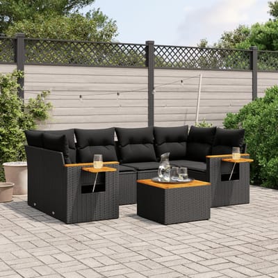 vidaXL - 7-delige - Loungeset - met - kussens - poly - rattan - zwart