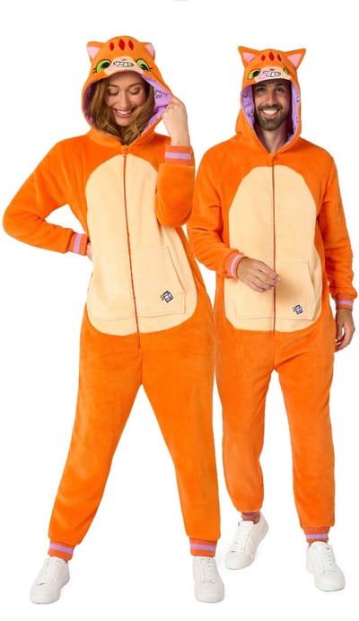 OppoSuits Rode Kat Onesie - Unisex - Red Cat Fleece Jumpsuit - Carnavalskleding - Dieren Verkleedpak Voor Dames & Heren - Rood/Oranje - 2XL