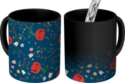 Magische Mok - Foto op Warmte Mokken - Koffiemok - Regenboog - Bloemen - Design - Magic Mok - Beker - 350 ML - Theemok