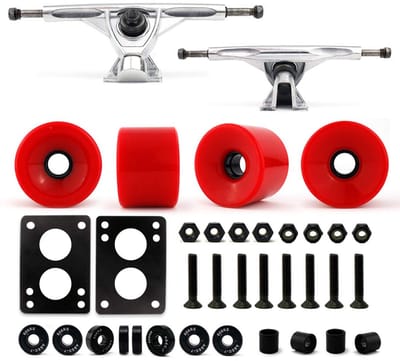 Complete Longboard Truck en Wiel Set 70mm Wielen 180mm Trucks Zilver