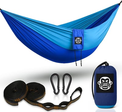 Ultralight Travel Hammock (275 x 140 cm Max 220 kg) in Set for Outdoor Travel, Trekking, and Camping - Garden & Beach Hammock (Blue/Blue)