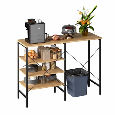 Multifunctionele Opbergtafel - Opbergtafel Met Zwart Metalen Frame En Houtlook Blad - Modulaire Planken - Keuken, Woonkamer, Kelder Of Garage - 120 x 40 x 85,5 cm