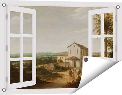 Gards Tuinposter Doorkijk Kerkelijk Gebouw in Brazilië - Frans Jansz. Post - 60x40 cm - Tuindoek - Tuindecoratie - Wanddecoratie buiten - Tuinschilderij