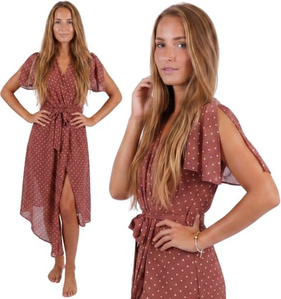 Bruine Midi-Jurk met Stippen, Licht Materiaal, Zeer Stijlvol - John Zack / S