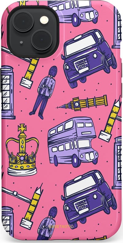 Casetastic Hoesje Geschikt voor Apple iPhone 15 Plus Magsafe - Stijlvolle Beschermende Duo-layer Case - Brits London Roze Avontuur - Londen