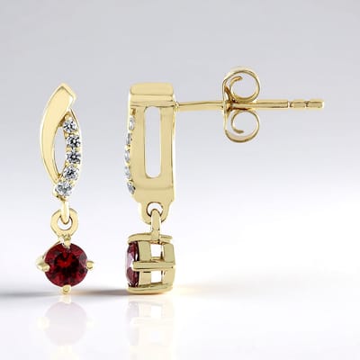 Cavill - 9K Geelgouden Oorbellen met Rode Spinel & Zirkonia - 0,31 ct - Ronde Briljant Slijpsel - Luxe Tanzania Edelstenen