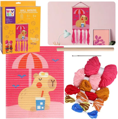 WOW BOX - Macramé CAPYBARA op het strand, creatieve borduurset, DIY-wanddecoratie 6+