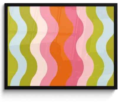 Poster in lijst - Fotolijst 80x60 cm - Posters - Banen - Golven - Kleurrijk - Verticaal - Posterlijst zwart - Decoratie - Wanddecoratie woonkamer - Muurdecoratie slaapkamer