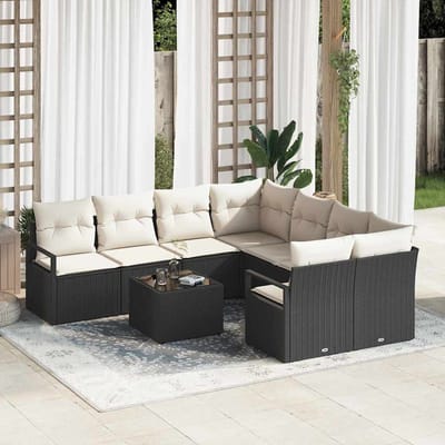 vidaXL Bankstel 9 st 8-Aantal zitplaatsen Zwart en Crème Polyrattan