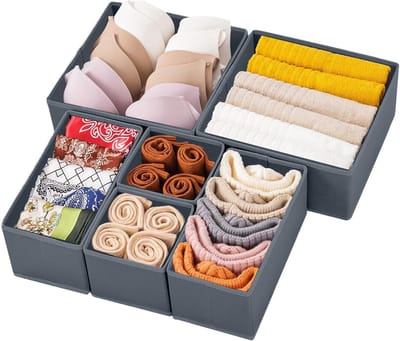 Famanu – Opvouwbare lade-organizers voor kledingkast, set van 6, stoffen opbergdozen voor sokken en ondergoed, donkergrijs