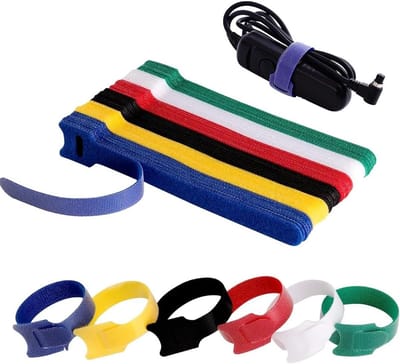 Set van 60 Herbruikbare Kabelclips met Verstelbare Kabelbinders in 6 Kleuren voor het Organiseren van Kabels Thuis, op Kantoor of in de Tuin (12 x 150 mm)