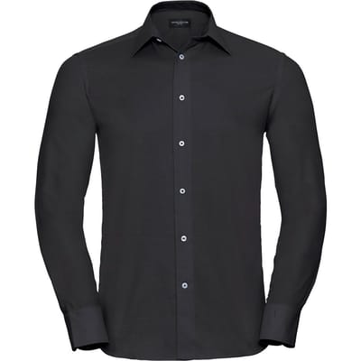 Russell Collection Heren Oxford Easy-Care Getailleerde Overhemd met Lange Mouwen (Zwart)