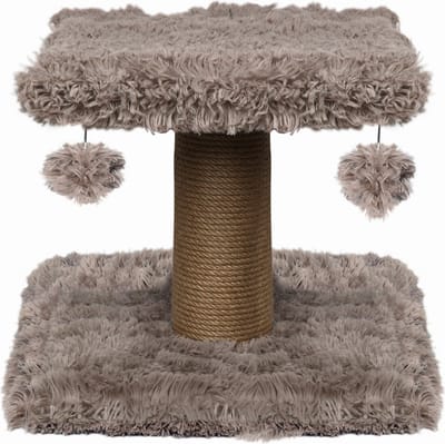 Topmast Krabpaal Fluffy Langhaar - Nairobi - Beige - 34 x 34 x 34 cm - Krabpaal voor Katten - Met Kattenspeeltjes - Duurzaam Sisal Touw