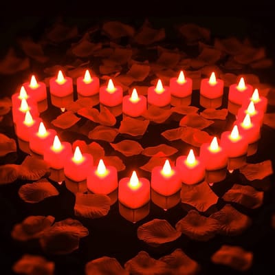Dailygoods- Rozenblaadjes 1000 stuks - Hart LED-kaarsen 24 stuks - Vlamloze Theelichtkaarsen - Romantisch Cadeau - Bruiloft Decoratie - Valentijnsdag Versiering - Theelichtjes