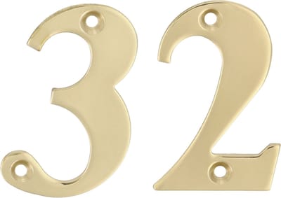 AMIG Huisnummer 32 - massief messing - 10cm - incl. bijpassende schroeven - gepolijst - goudkleur
