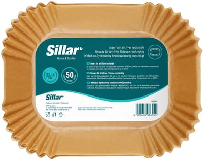 Sillar, AirFryer Wegwerpbakjes, Bakpapier voor luchtfriteuse 22 x 14 cm, anti-aanbaklaag, wegwerppapier voor airfryer, oven, pannen, magnetron, rechthoekig, 50 stuks