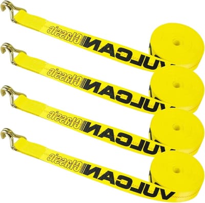 Klassieke Lierriem - Spanbanden Ratelbanden - Veilig Transport - Gecoate Eindfitting - 2" x 27" - 4 Stuks - Geel