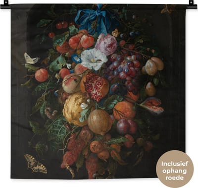 Wandkleed - Wanddoek - Festoen van vruchten en bloemen - Schilderij van Jan Davidsz. de Heem - 60x60 cm - Wandtapijt