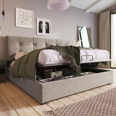 STILVORA Tweepersoonsbedden 140x200 cm - Bed Met Opbergruimte En Verstelbaar Hoofdeinde - Gestoffeerd Bed - Massief Hout - Grijs (exclusief Matras)