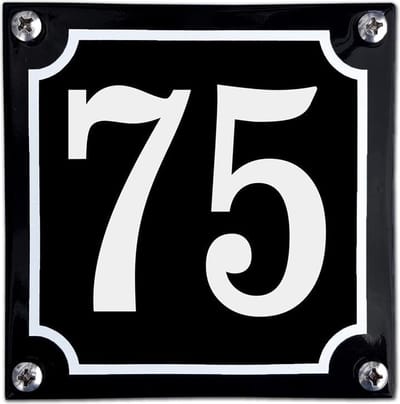 Zwart emaille huisnummer  - 75