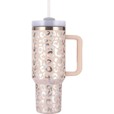 Watersticker Luipaardprint Thermosbeker met Handvat Roestvrij Stalen Auto Beker Grote Dop Beker Duurzaam Duurzaam Nuttig Nuttig Veilig 40oz