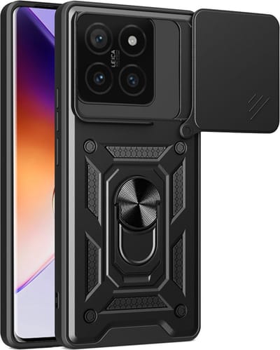 MobyDefend Hoesje - Geschikt voor Xiaomi 14T - Pantsercase Met Draaibare Ring - Zwart