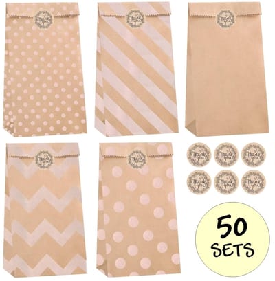 Fako Bijoux Traktatie zakjes - 50x Papieren uitdeelzakjes met stickers - 13x8x24cm