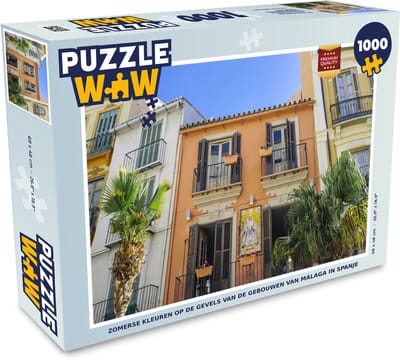 Puzzel Zomerse kleuren op de gevels van de gebouwen van Málaga in Spanje - Legpuzzel - Puzzel 1000 stukjes volwassenen