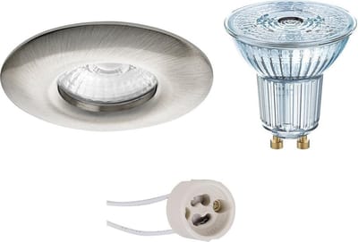 GU10 Inbouwspot Set - Mat Nikkel - Inbouw Rond - Waterdicht IP65 - Dimbaar - LEDVANCE Parathom PAR16 940 36D - Pragmi Luno Pro - 3.4W - Natuurlijk Wit 4000K - Ø82mm