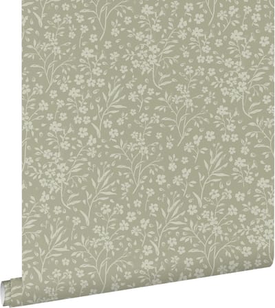 ESTAhome behang bloemetjes licht vergrijsd groen - 50 x 900 cm - 131997
