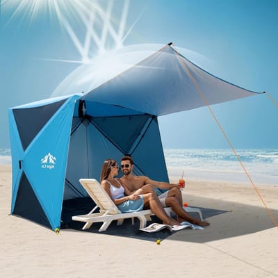 Pop-up Strandtent voor 4 Personen: Ideale Zonbescherming voor Familie Picknicks, Wandelen en Kamperen met UPF50+ UV Bescherming