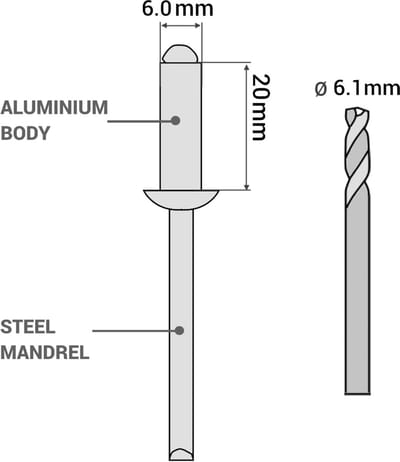 Blindklinknagels Aluminium 6x20mm (100 stuks) - Sterke Popnagels met Stalen Doorn