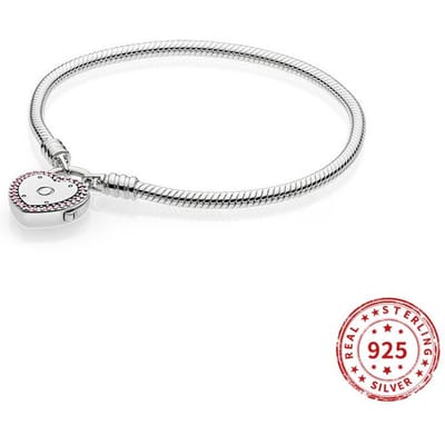 Echt 925 sterling zilver roze hart slang ketting armband past originele kraal bedel vrouwen armband sieraden feest geschenken 20cm white