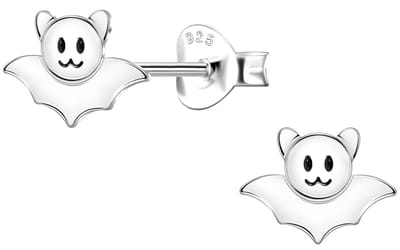 Joy|S - Zilveren vleermuis oorbellen - 8 x 6 mm - sterling zilver 925 met zwarte accentjes - kinderoorbellen - halloween oorknoppen