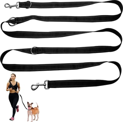 Verstelbare hondenriem, 3 m reflecterende terugroepriem, hondenriem met 2 karabijnhaken, nylon oefenriem, dubbele riem voor kleine, middelgrote honden, voor hardlopen en training
