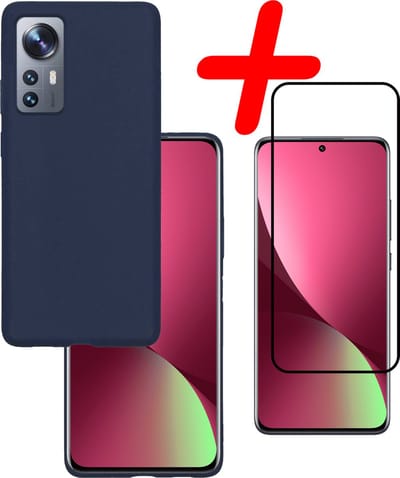 Hoesje Met Screenprotector - Geschikt voor Xiaomi 12 Pro - Sterk & Shockproof - Back Cover - Siliconen Case - Telefoon Hoes - Donkerblauw
