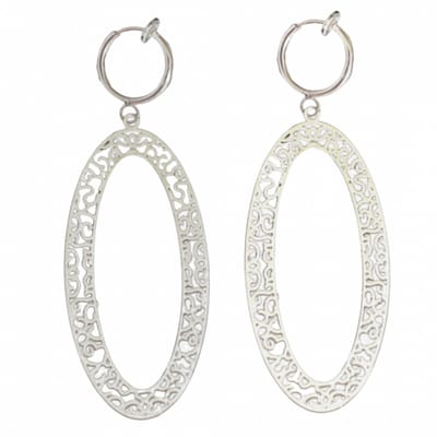 Klem oorbellen- open ovaal- filigraan- zilverkleur- geen gaatje-Charme Bijoux