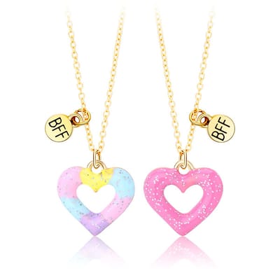 Bixorp Friends BFF Ketting voor 2 met Hartjes - Blauw, Paars & Roze - Goudkleurig - Best Friends Ketting Vriendschap Cadeau voor Twee