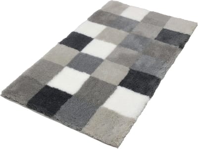 Famanu – Badtapijt - 70 x 120 cm - grijs/wit - hoogpolig en zacht - absorberend en antislip - geschikt voor badkamer of douche - eenvoudig te reinigen