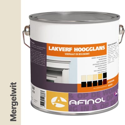 Afinol Hoogglans Lakverf Mergelwit (G0.05.85) 2,5 liter - Lak - Houtlak - Houtverf - Voor Binnen en Buiten - geschikt voor hout, metaal en kunststof
