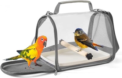 Vogelkooi - Vogelreismand - Draagtas voor vogels - Vogeltransporttas - Draagbare Schoudertas voor Huisdieren - Met Uitneembare Lade - Ademend Gaas - Draagbare Reistas voor Kleine Huisdieren & Vogels - 26*19*19,5 cm - Grijs - S