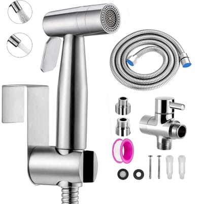 Dailygoods - 2 Modi Bidet Doucheset - Roestvrijstalen Toiletdouche - Handdouche met T-klep - 1,5 m Doucheslang - Multifunctionele Bidetsproeier - Gesc...