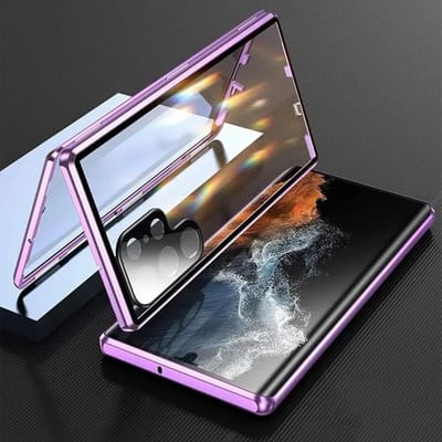 Dubbelzijdig Gehard Glas Metaal Magnetische Hoes Voor Galaxy S26 S25 S24 S23 S22 S21 Ultra Plus Beschermhoes Bodem Vergrendeling Haak For Samsung S26