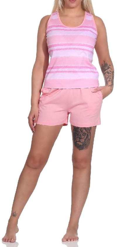 Normann Mouwloze Dames Pyjama Shorty in Kleurrijke Streep Look