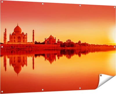 Gards Tuinposter Taj Mahal bij Zonsondergang - 150x100 cm - Tuindoek - Tuindecoratie - Wanddecoratie buiten - Tuinschilderij