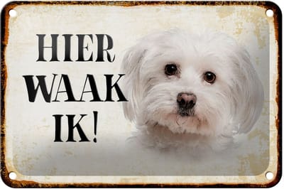 Femer Blikken bordje met tekst 18x12cm nederlands Hier Waak ik Maltezer Decoratie