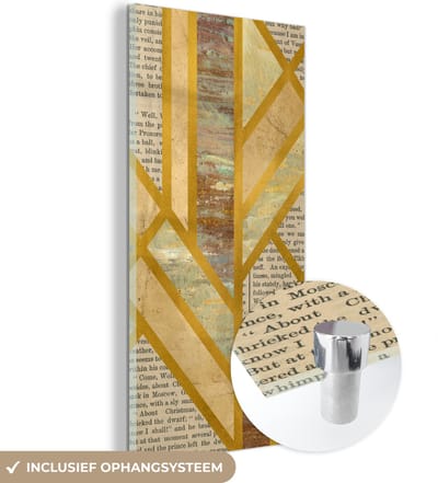 MuchoWow® Glasschilderij 20x40 cm - Schilderij acrylglas - Goud - Marmer - Vintage - Foto op glas - Schilderijen