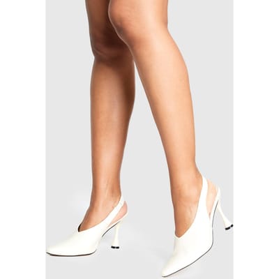 boohoo Dames Court schoenen met vierkante teen, slingback en uitlopende hakken | Ecru | Maat: 8